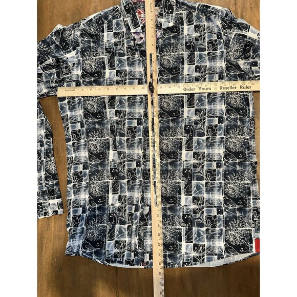 7 Downie St Couture Long Sleeve Flip Cuff Dress Shirt Men's Size 5 Blue Abstract - Picture 10 of 13